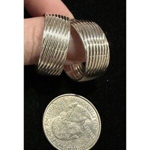 Vintage Wide sterling Silver Striped Western  Earrings Lg Hoops SW